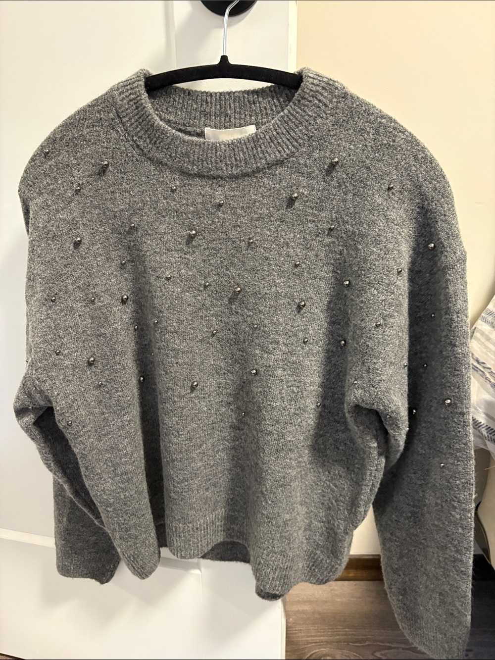 H&M Charcoal Gray Beaded Crewneck Sweater